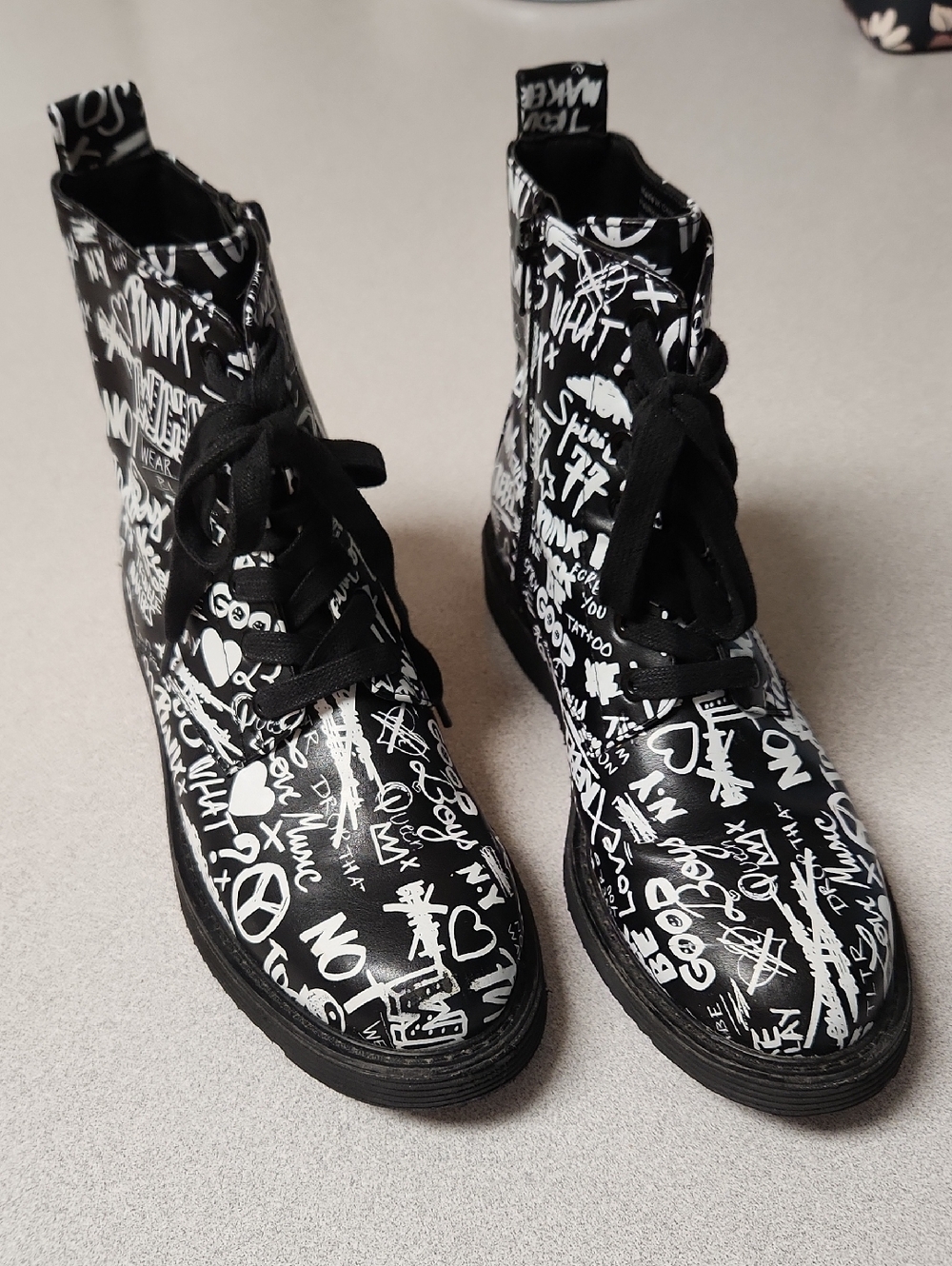 Aldo Black and White Graffiti Combat Boots